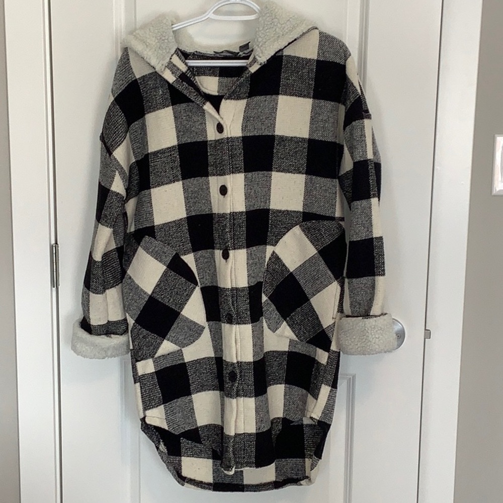 Plaid shacket, black/grey/cream XS